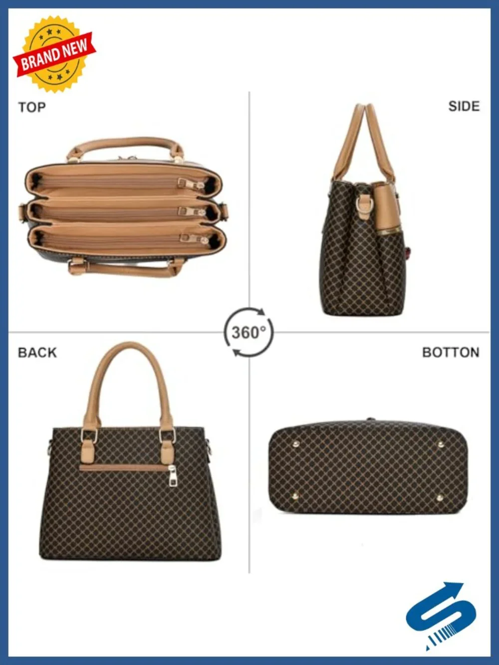 Dual-tone Leather Faux Leather 3-Zip Compartment Tote Bag Crossbody Shoulder